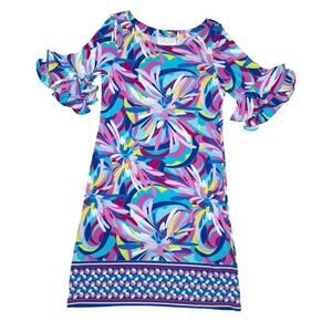 Pappagallo Victoria Preppy Pastel Abstract Print Ruffle Sleeve Shift Dress Small
